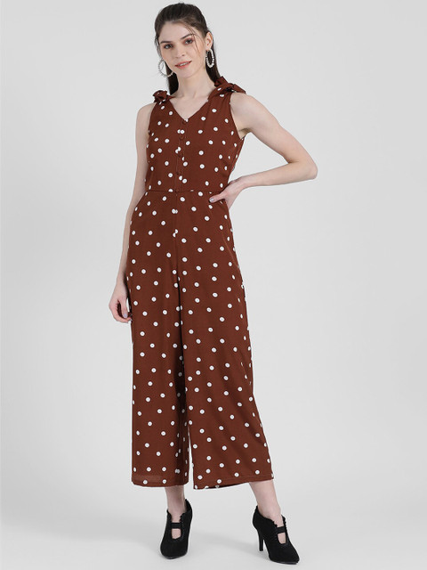 

Zink London Women Brown & White Printed Basic Jumpsuit
