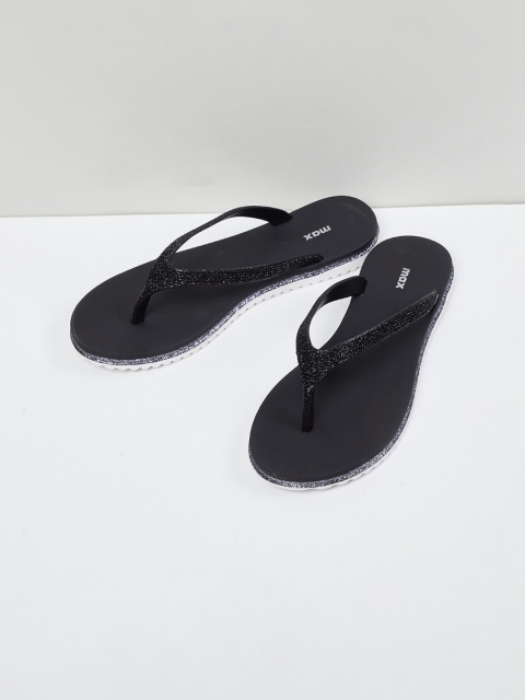 

max Women Black Embellished Thong Flip-Flops