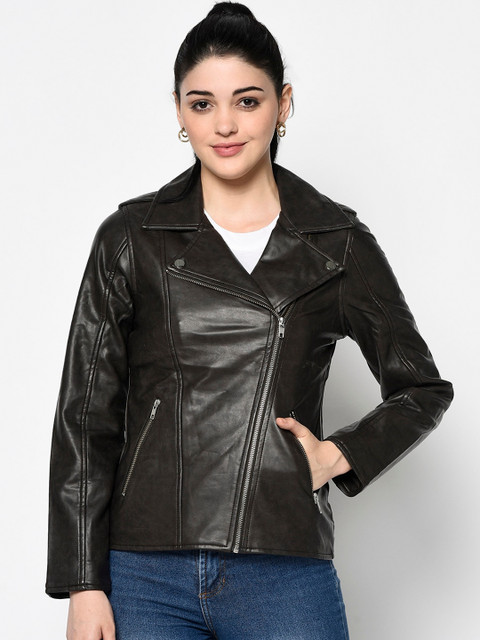 

Trufit Women Brown Solid Biker Jacket