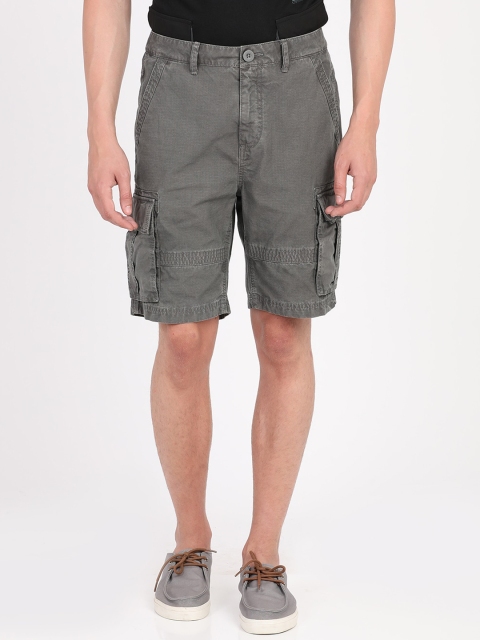 

Breakbounce Men Grey Solid Cargo Shorts