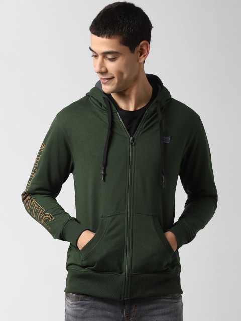 

Peter England Casuals Men Green Solid Hooded Sweatshirt