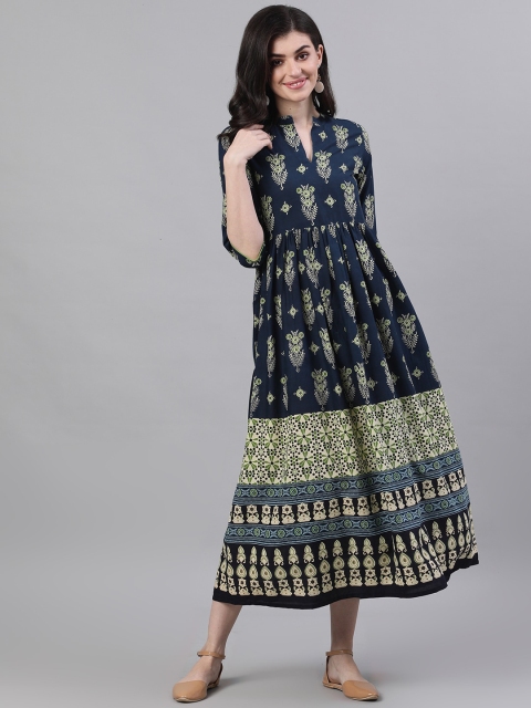 

Nayo Women Navy Blue Printed A-Line Dress