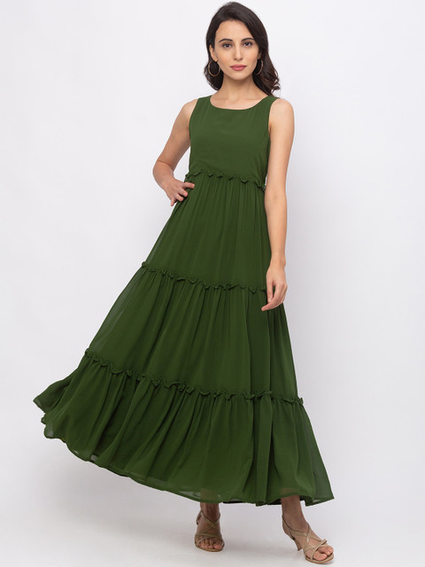 

Iti Women Green Solid Maxi Dress