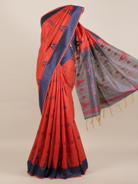 

Pothys Rust Printed Jute Silk Saree
