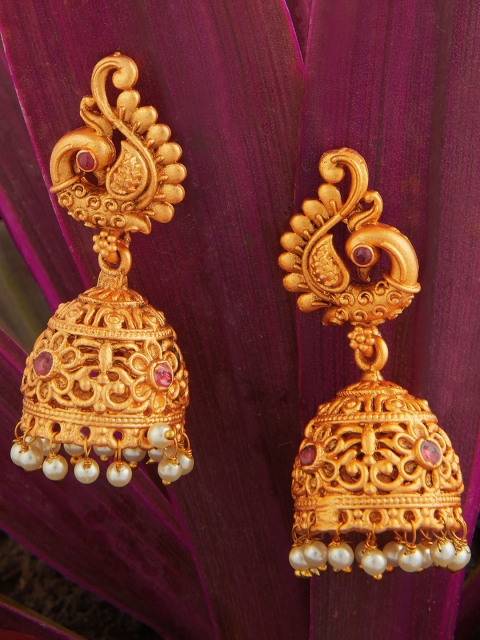 

Alankruthi Gold-Plated Peacock Shaped Jhumkas