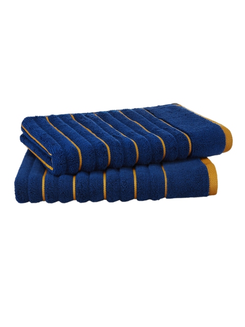 

SPACES Set Of 2 Blue & Yellow Striped 575 GSM Hand Towels