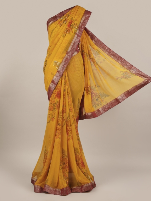 

Pothys Yellow Floral Printed Poly Georgette Saree