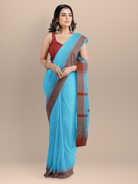 

BharatSthali Blue Pure Cotton Solid Maheshwari Sustainable Saree
