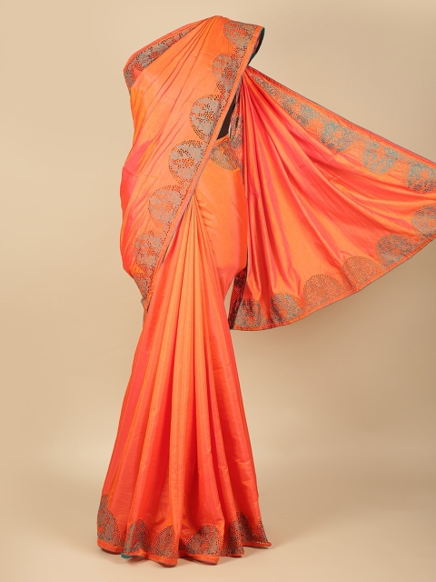 

Pothys Orange Solid Art Silk Saree