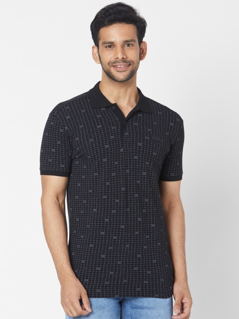 

Mufti Men Black Checked Polo Collar T-shirt
