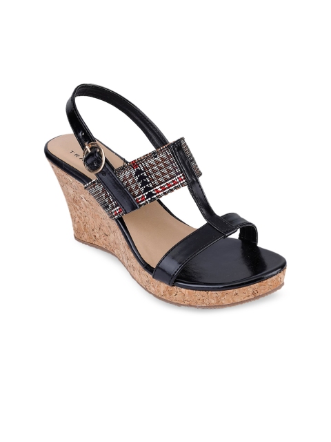 

TRASE Women Black Embellished Wedges