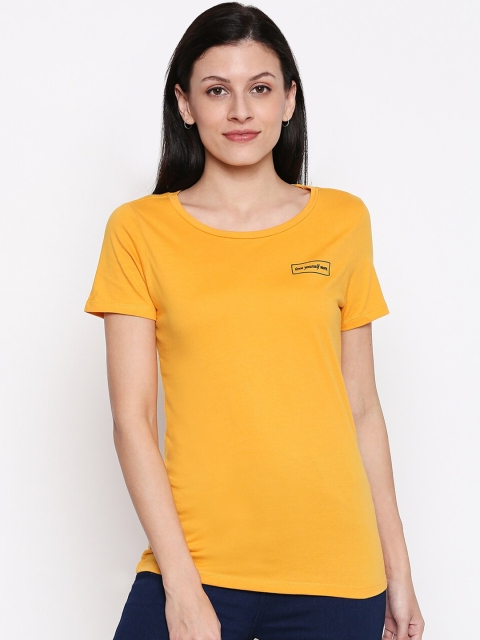 

Honey by Pantaloons Women Mustard Yellow Solid Round Neck T-shirt