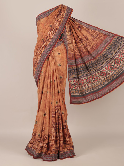 

Pothys Brown Printed Jute Silk Saree