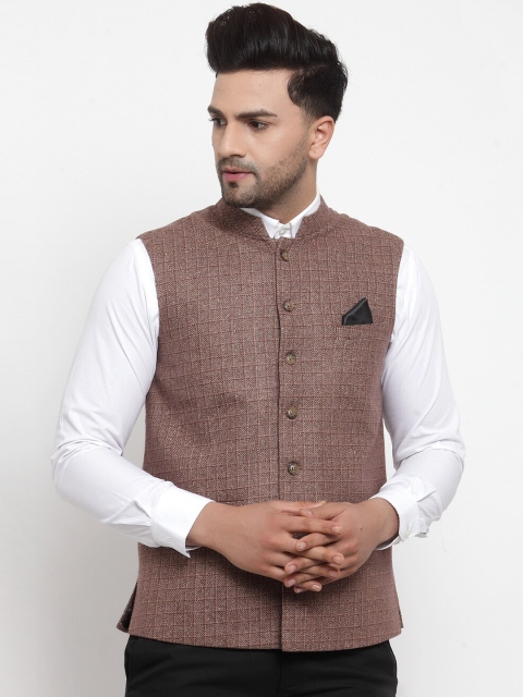

NEUDIS Men Brown Woven Design Nehru Jacket