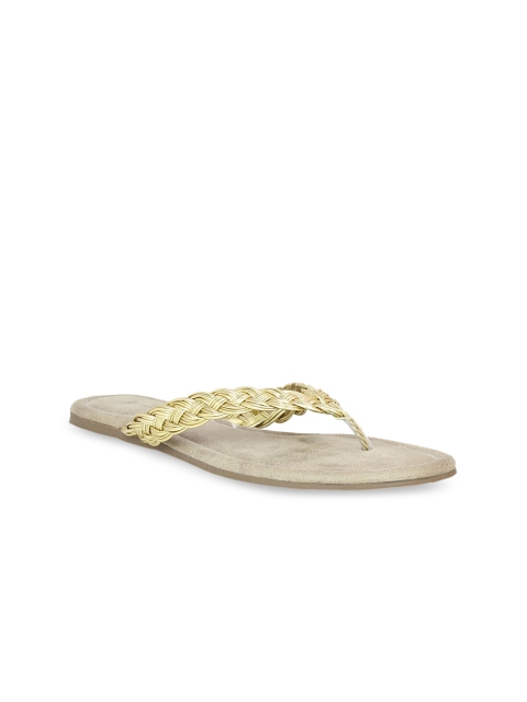 

Inc 5 Women Gold-Toned Woven Design Open Toe Flats