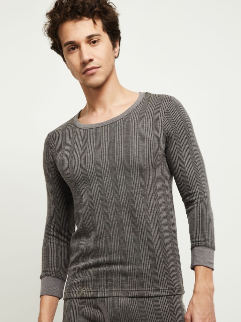 

max Men Grey Self Striped Thermal Top