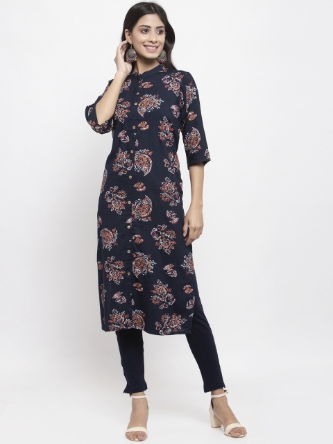 

NEUDIS Women Navy Blue Printed Kurta with Churidar