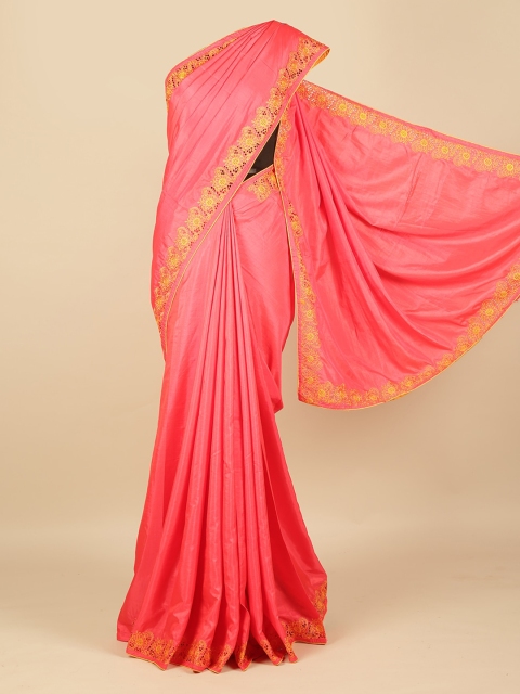 

Pothys Pink Solid Art Silk Saree With Cut Work Border