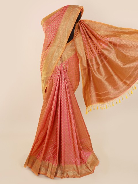 

Pothys Peach-Coloured & Gold-Toned Pure Silk Woven Design Banarasi Saree