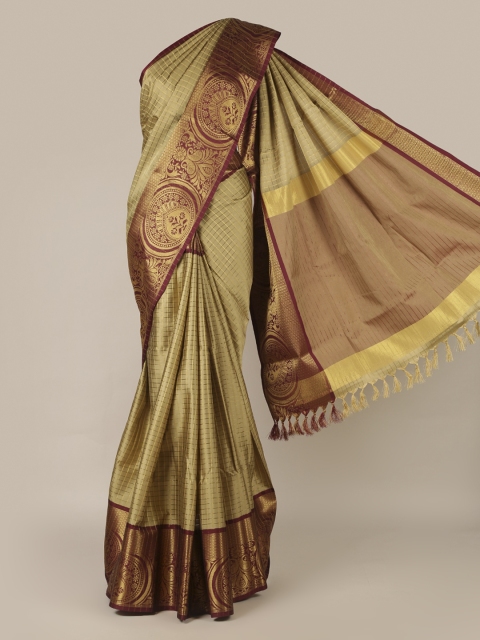 

Pothys Green Checked Jute Silk Saree
