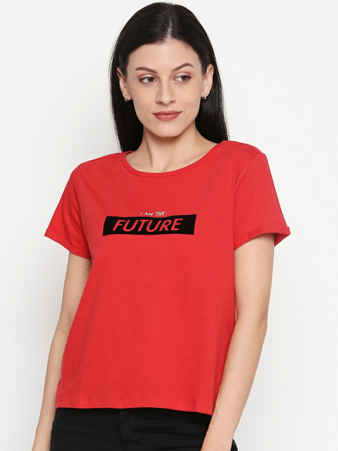 

People Women Red Solid Round Neck T-shirt