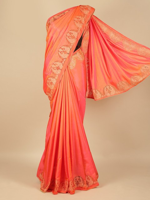 

Pothys Orange Solid Art Silk Saree