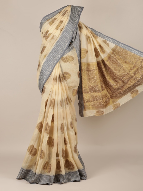 

Pothys Cream-Coloured & Grey Jute Silk Woven Design Saree