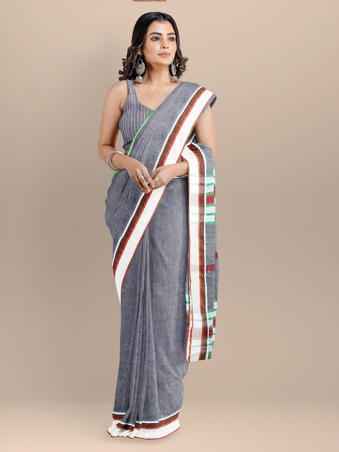

BharatSthali Blue Pure Linen Woven Design Handloom Bhagalpuri Sustainable Saree