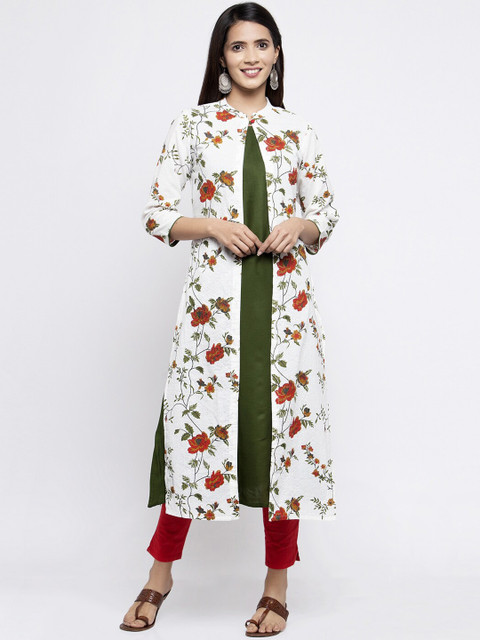 

Kiaasa Women Off-White Printed Layered Kurta