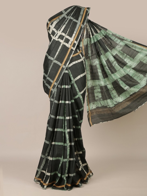 

Pothys Green Checked Jute Silk Saree