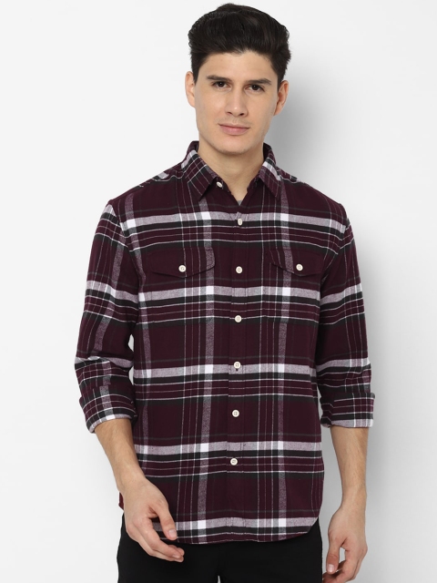 

AMERICAN EAGLE OUTFITTERS Men Burgundy Slim Fit Cotton Checked Casual Shirt