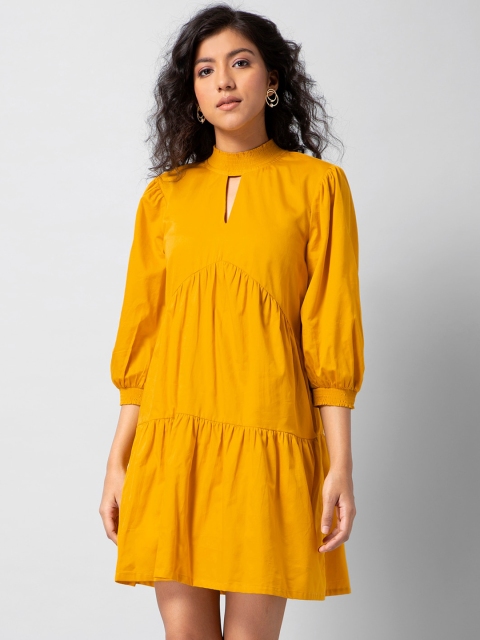 

FabAlley Women Yellow Solid A-Line Dress