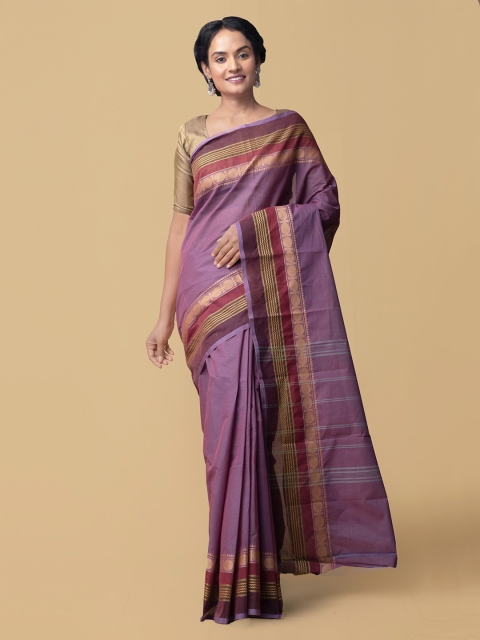 

Unnati Silks Purple Pure Cotton Solid Kanjeevaram Saree
