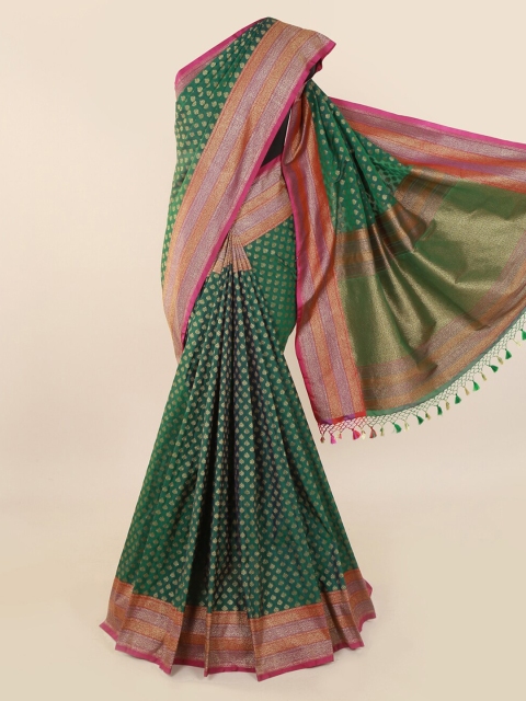 

Pothys Green & Gold-Toned Pure Silk Woven Design Banarasi Saree