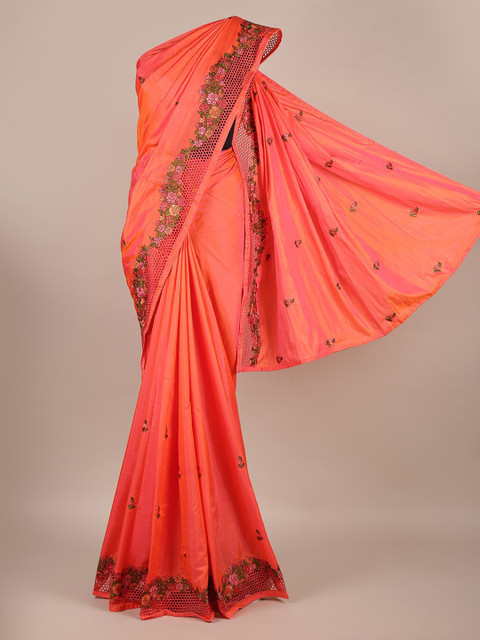 

Pothys Orange Solid Art Silk Saree