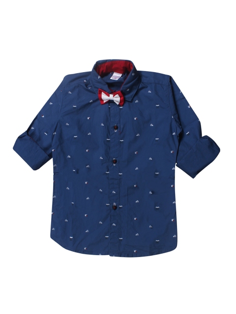 

Polka Tots Boys Navy Blue Regular Fit Printed Casual Shirt