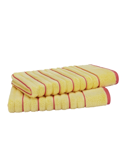 

SPACES Set Of 2 Yellow & Pink Striped 575 GSM Hand Towels