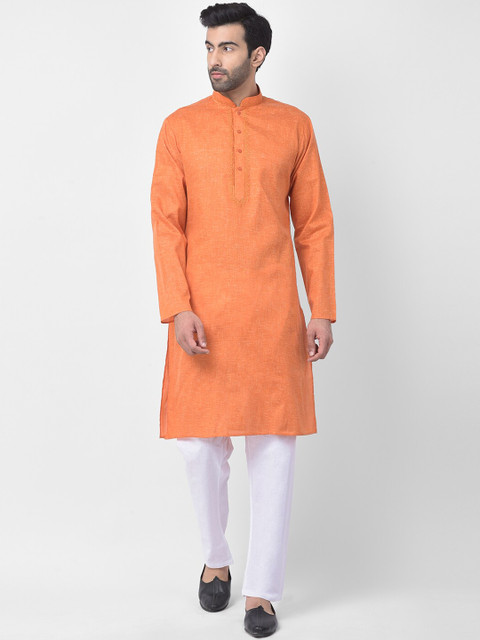 

SG LEMAN Men Orange & White Self Design Kurta with Pyjamas