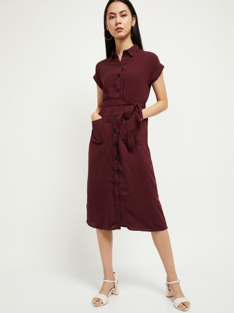 

max Women Maroon Solid Shirt Dress
