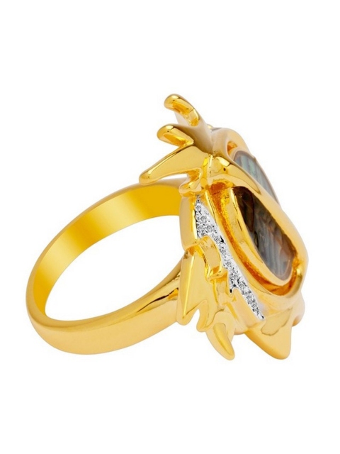 

shaze Rhodium-Plated Gold-Toned & White Stone-Studded Regalia Finger Ring
