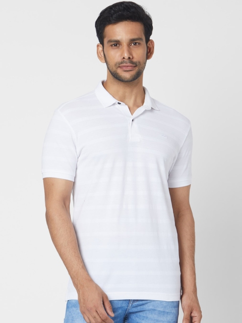 

Mufti Men White Striped Polo Collar T-shirt