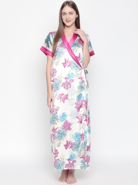 

Lady Love Women White & Pink Printed Maxi Robe