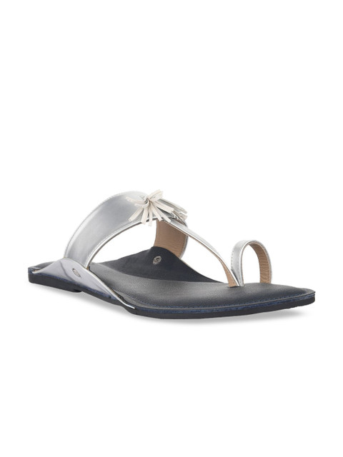 

SKO Men Silver-Toned & Black Leather Comfort Sandals