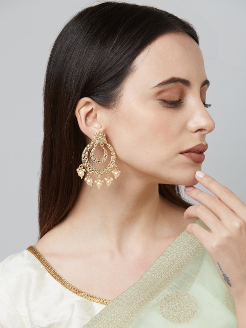 Fida White Gold Plated Enamelled Contemporary Chandbalis