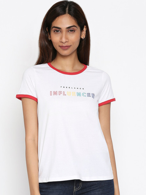 

Honey by Pantaloons Women White Printed Round Neck T-shirt