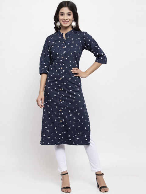 

NEUDIS Women Navy Blue & White Printed Kurta with Trousers