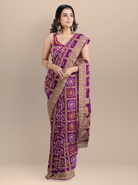 

BharatSthali Purple Art Silk Printed Handloom Bandhani Saree
