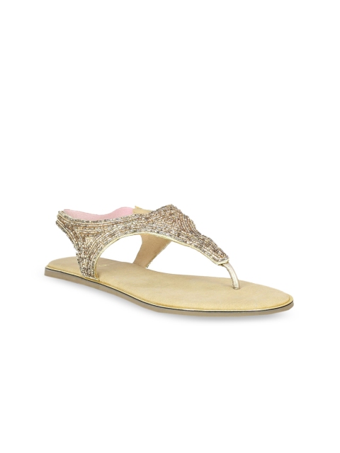 

Inc 5 Women Copper-Toned Woven Design T-Strap Flats