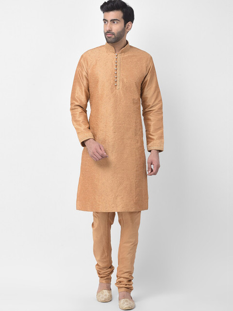 

SG LEMAN Men Beige Self Design Kurta with Churidar