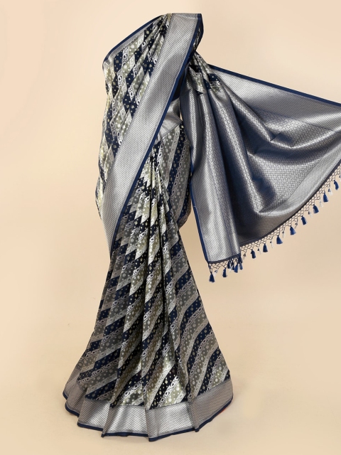 

Pothys Navy Blue & Silver-Toned Pure Silk Woven Design Banarasi Saree